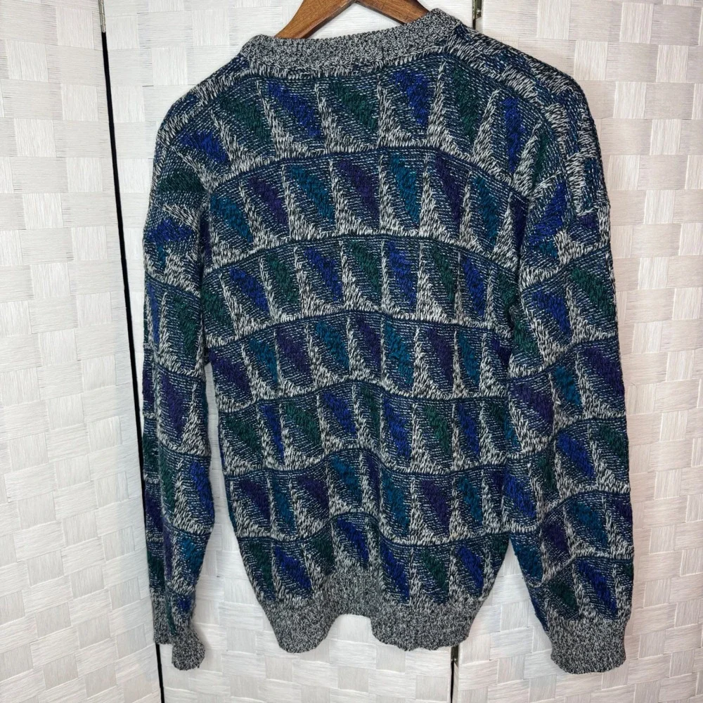 Vintage Robert Bruce Mens Sweater Medium Abstract Geometric Knit Sweater